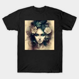 Beaux Animes Art, Beautiful Anime Girl with flowers in her hair Design T-Shirt